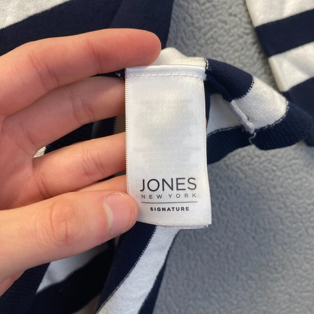 Jones New York Women's Size L Navy Striped Nautical 3/4 Sleeve Shirt Top Coastal - Picture 8 of 11